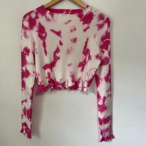 No1 Los Angeles Pink Tie Dye Distressed Crop Top Size L